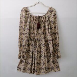 Salsa Womens Beige Balloon Sleeve Off The Shoulder Tassel Floral Dress XS